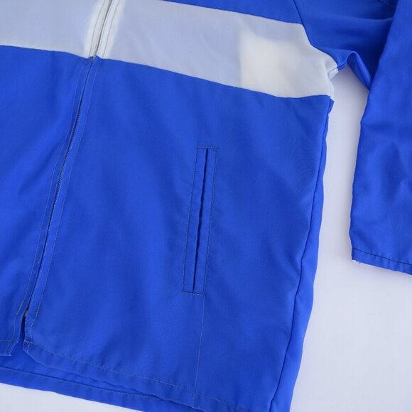 VTG '80S Promo-Wear Blue White Stripe 100% Nylon Windbreaker Zip Up Varsity Coat - Picture 5 of 8